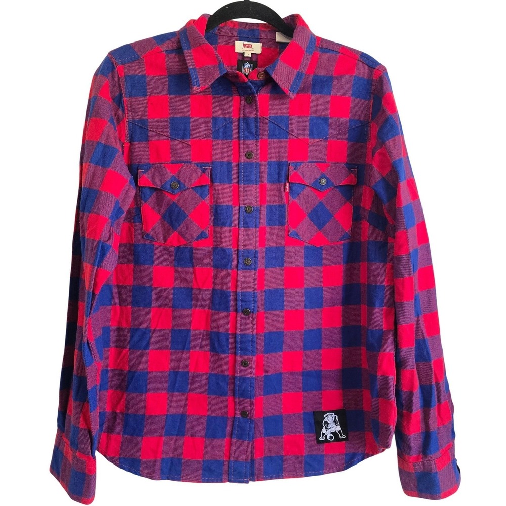 🆕️ NWT Levis NFL New England Patriots Womens Flannel Western Shirt‎ Red Blue Lg
